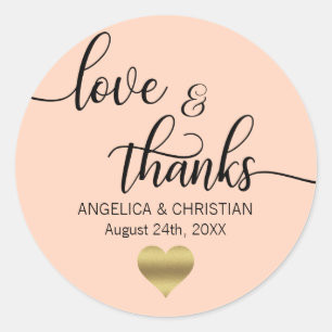 Pegatina Redonda PEACH PINK Rubor Gold LOVE & GRACIAS Boda