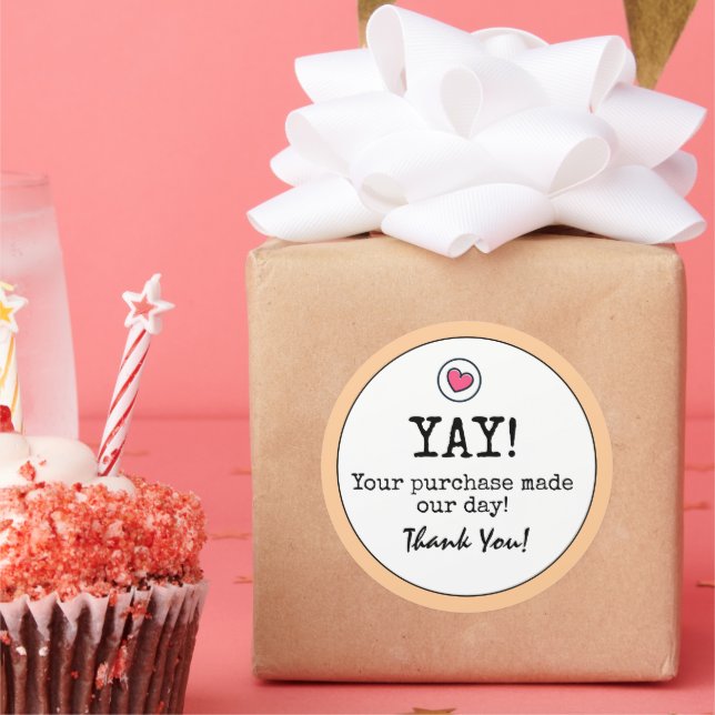 Pegatina Redonda Peach Retro con Heart Business Gracias (Fiesta)