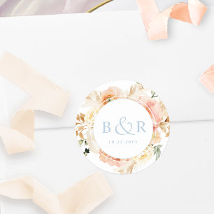 Pegatina Redonda Peach Rubor con sobres Boda azul / Favor