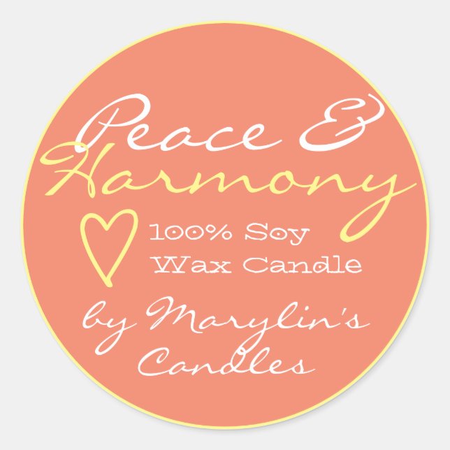 Pegatina Redonda Peach Simple Candle Labs with Heart Pastel (Anverso)