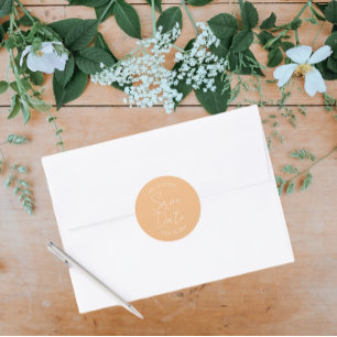 Pegatina Redonda Peach Stylized Wedding Save the Date
