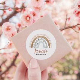 Pegatina Redonda Peach Tan Sage Boho Rainbow Baby Shower