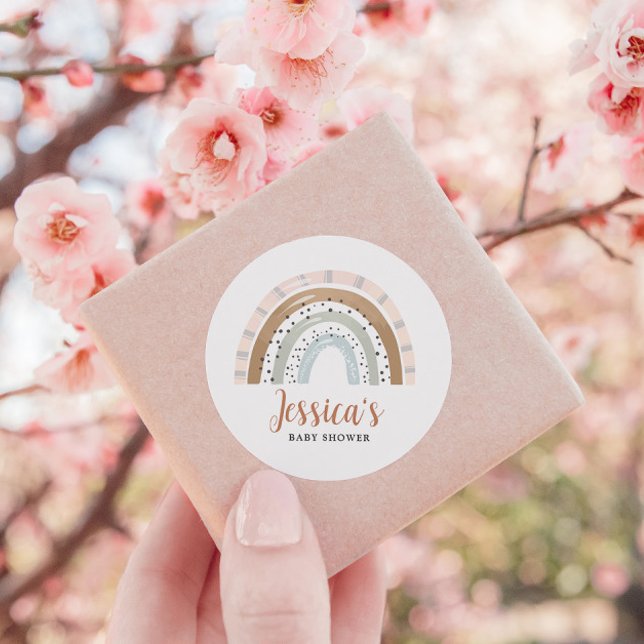 Pegatina Redonda Peach Tan Sage Boho Rainbow Baby Shower (Subido por el creador)