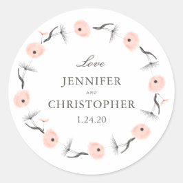 Pegatina Redonda Peach Watercolor Dandelion Boda Personalizado Favo