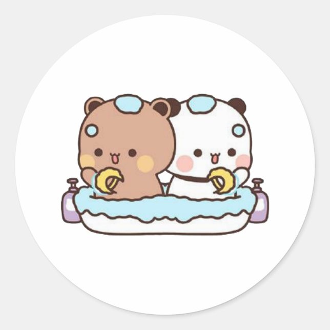 Pegatina Redonda Peach Y Goma Mochi Bear (Anverso)