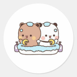 Pegatina Redonda Peach Y Goma Mochi Bear