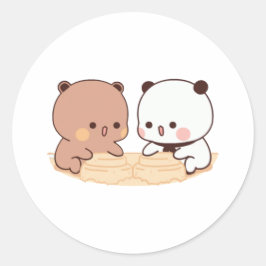 Pegatina Redonda Peach Y Goma Mochi Bear Pareja