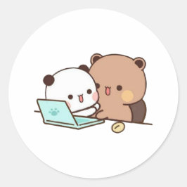 Pegatina Redonda Peach Y Goma Mochi Bear Pareja