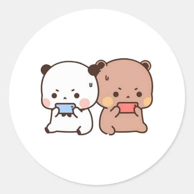 Pegatina Redonda Peach Y Goma Mochi Bear Pareja Juego Cuaderno (Anverso)