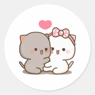 Pegatina Redonda Peach Y Goma Mochi Cat