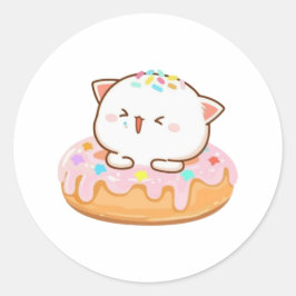 Pegatina Redonda Peach Y Goma Mochi Cat Donut