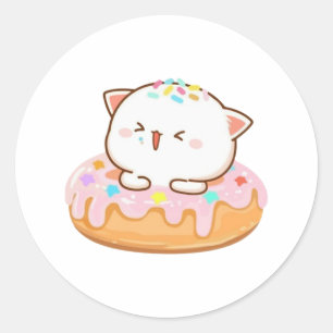 Pegatina Redonda Peach Y Goma Mochi Cat Donut
