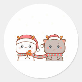 Pegatina Redonda Peach Y Goma Mochi Cat, Feliz Navidad