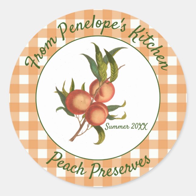 Pegatina Redonda Peaches y Gingham Jelly Label desde tu cocina (Anverso)