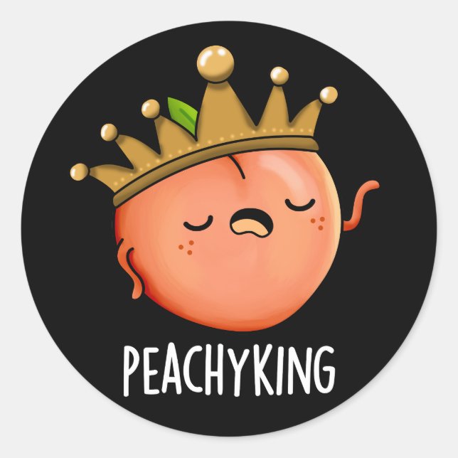 Pegatina Redonda Peachy King Funny Peach Pun Dark BG (Anverso)