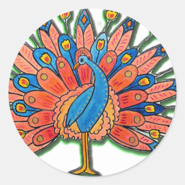 Pegatina Redonda Peacock acuático (Anverso)