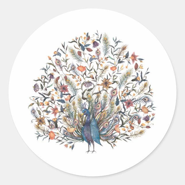 Pegatina Redonda Peacock acuático (Anverso)