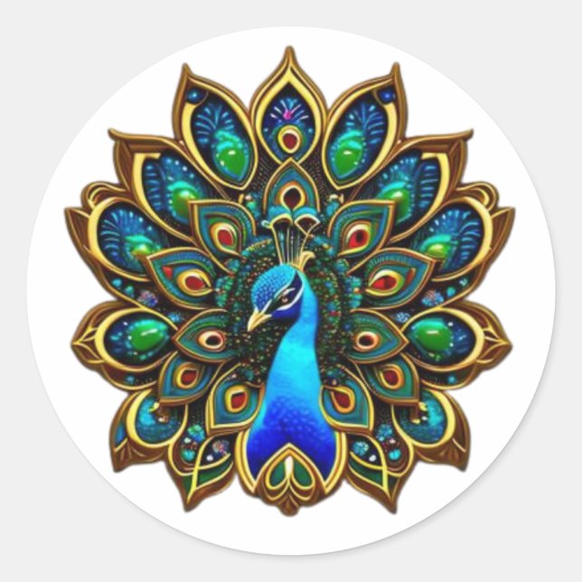 Pegatina Redonda Peacock colorido de ciruela de ciruela (Anverso)