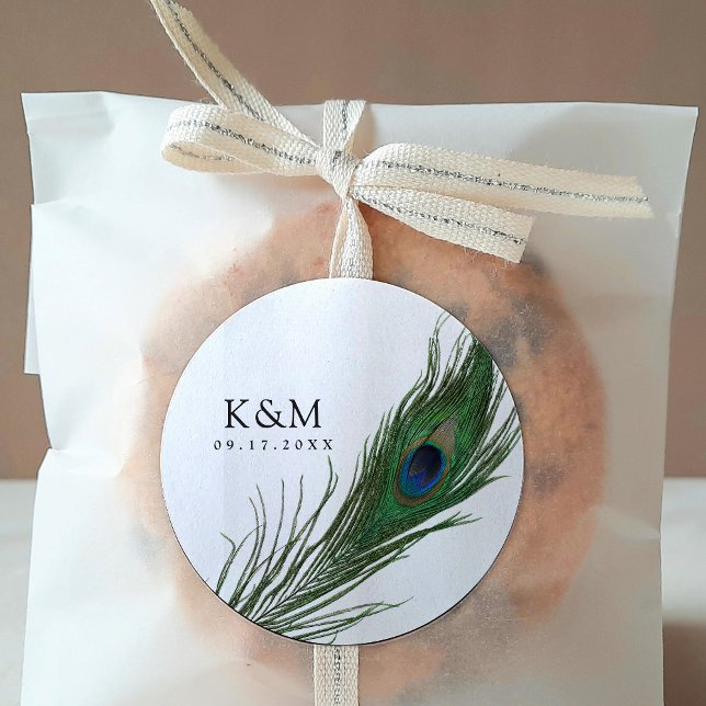 Pegatina Redonda Peacock Feather Poise | Evento Boda (Subido por el creador)