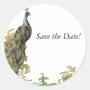 Pegatina Redonda Peacock & Gold Filigree