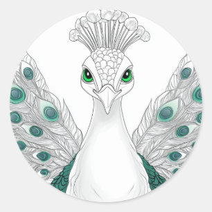 Pegatina Redonda Peacock sticker. A noble and beautiful bird