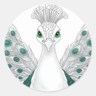 Pegatina Redonda Peacock sticker. A noble and beautiful bird