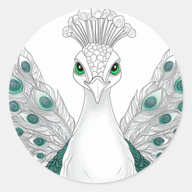 Pegatina Redonda Peacock sticker. A noble and beautiful bird  (Anverso)