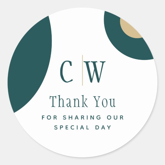 Pegatina Redonda Peacock Verde azulado Green Gold Boda Gracias A FA (Anverso)