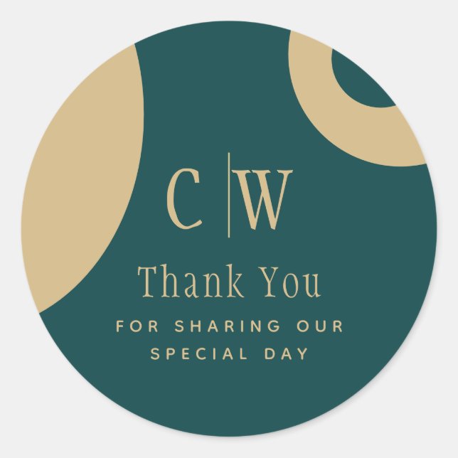 Pegatina Redonda Peacock Verde azulado Green Gold Boda Gracias FAVO (Anverso)