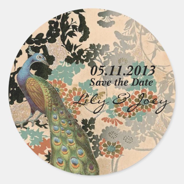 Pegatina Redonda Peacock vintage (Anverso)