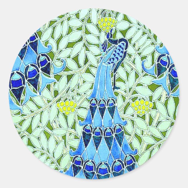 Pegatina Redonda Peacocks de Art Nouveau (Anverso)