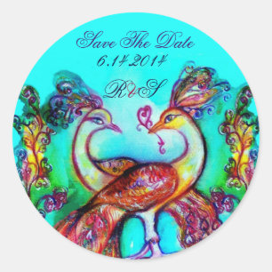 Pegatina Redonda PEACOCKS IN LOVE MONOGRAM Save the Date