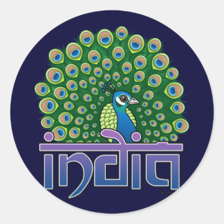 Pegatina Redonda Peafowl de la India