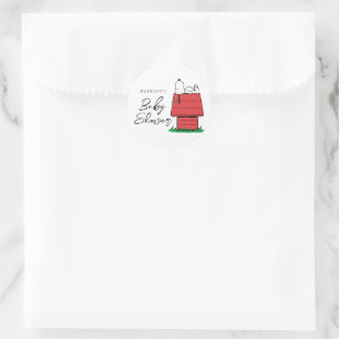 Pegatina Redonda Peanus Snoopy Dog House   BABY SHOWER