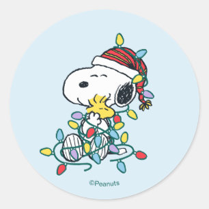 Pegatina Redonda Peanuts   Amor y Luces de Navidad