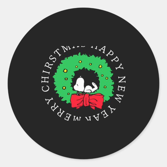 Pegatina Redonda Peanuts Christmas Wreath  (Anverso)