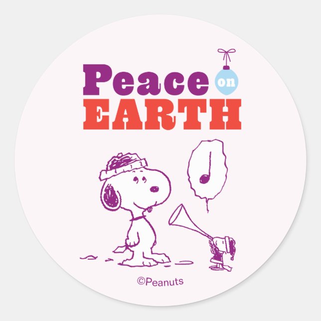 Pegatina Redonda Peanuts | Peace on Earth Snoopy & Woodstock (Anverso)