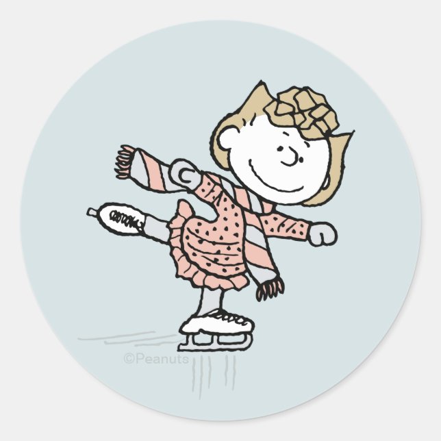 Pegatina Redonda Peanuts | Sally On Ice (Anverso)