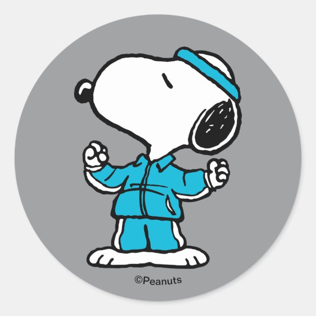 Pegatina Redonda Peanuts Snoopy Active Workout (Anverso)