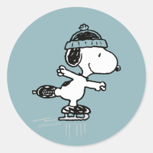 Pegatina Redonda Peanuts   Snoopy en el hielo
