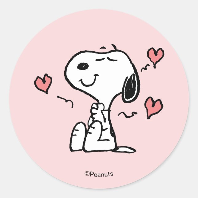 Pegatina Redonda Peanuts | Snoopy Hearts (Anverso)