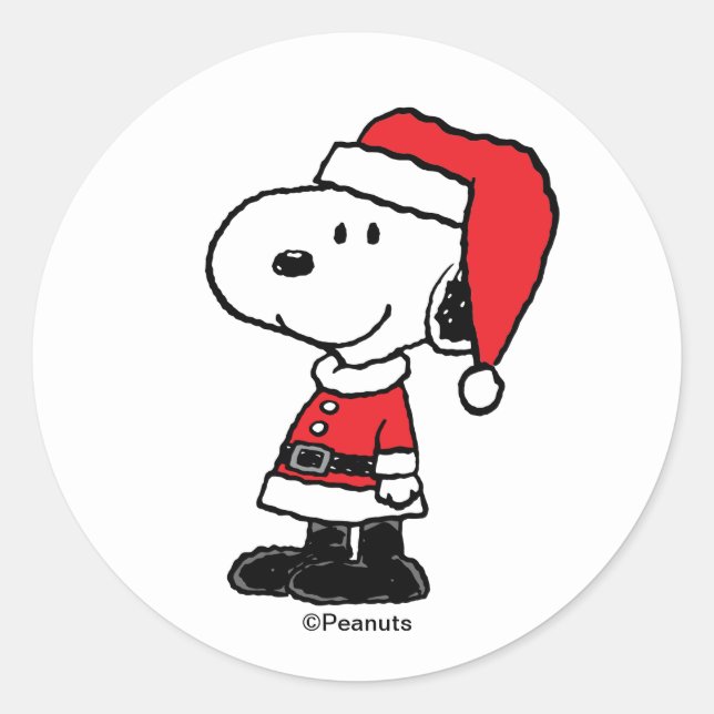 Pegatina Redonda Peanuts | Snoopy Santa Claus (Anverso)