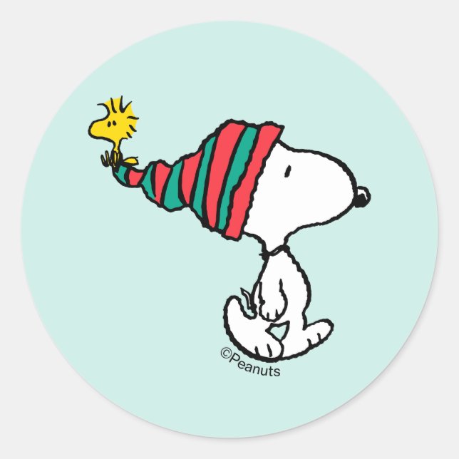 Pegatina Redonda Peanuts | Snoopy & Woodstock Warm Wishes (Anverso)