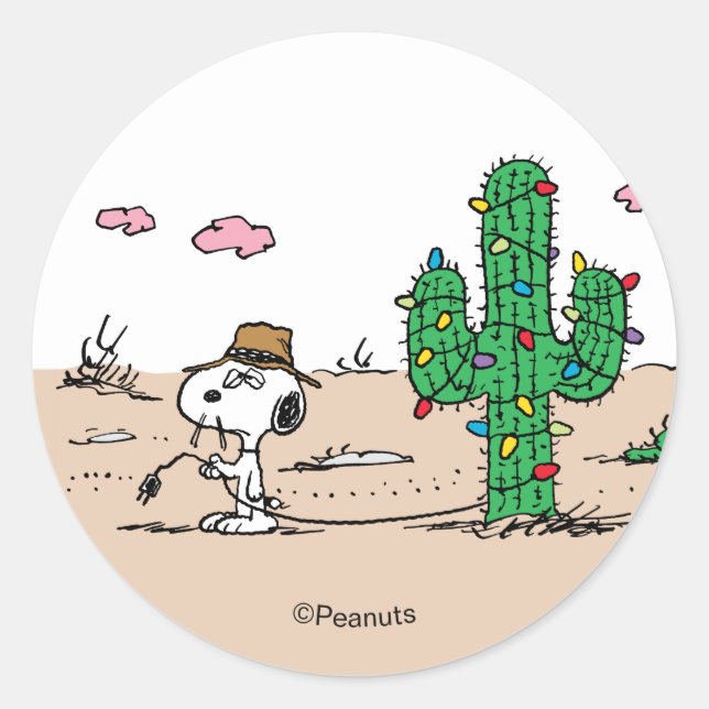 Pegatina Redonda Peanuts | Spike Decorates for the Holiday (Anverso)
