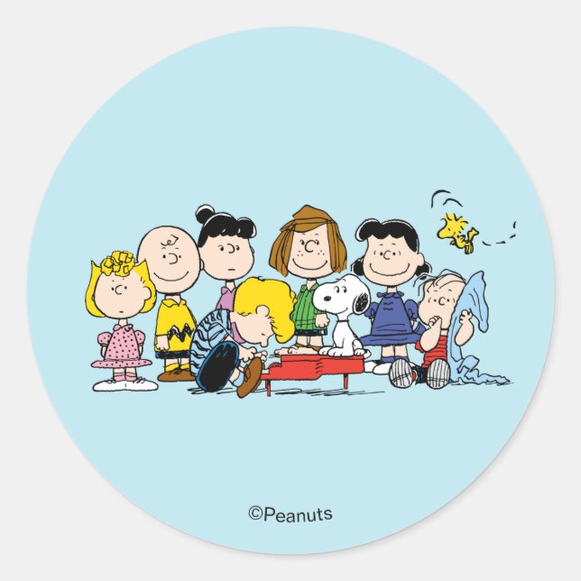 Pegatina Redonda Peanuts | The Gang Around the Piano (Anverso)