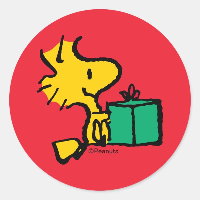 Pegatina Redonda Peanuts | Woodstock Christmas Gift (Anverso)