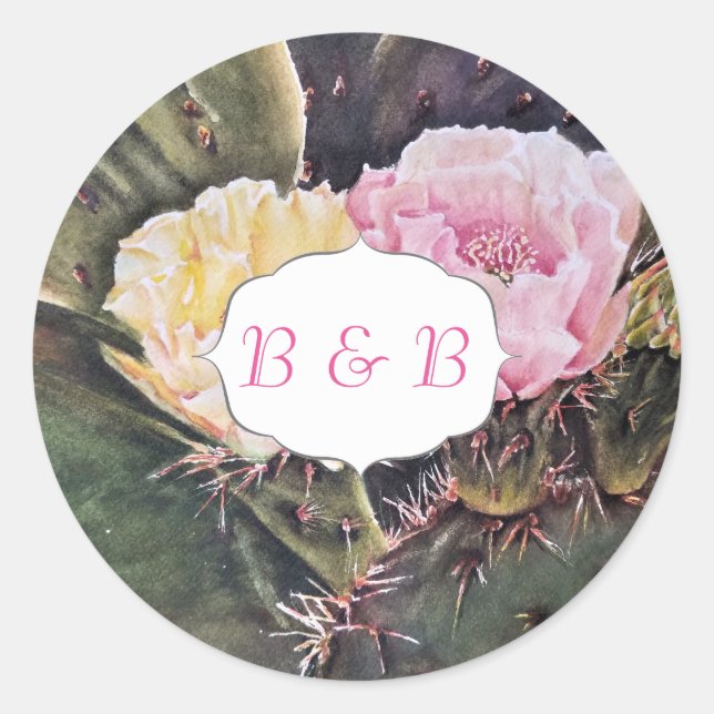 PEGATINA REDONDA PEAR CACTUS FLOWERS (Anverso)