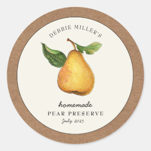 Pegatina Redonda Pear Preserve con Kraft en el borde de papel Etiqu