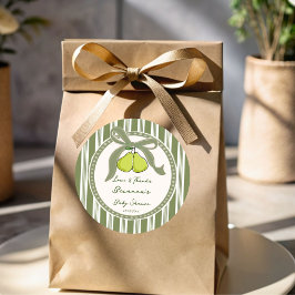 Pegatina Redonda Pear sage green retro stripes baby shower favor