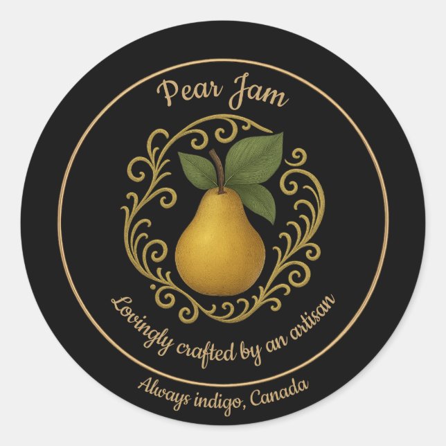 Pegatina Redonda Pear Serenity – Artisan Jam Label (Anverso)
